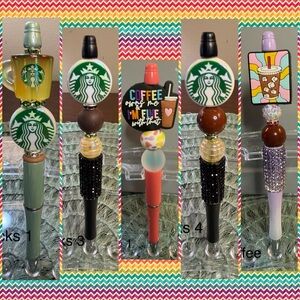 Starbucks Themed Beaded Pens - Green, Black, Pink, Brown